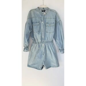 Boohoo Blue Utility Denim Playsuit Light Blue Romper Size 12 Preppy Boho Coastal
